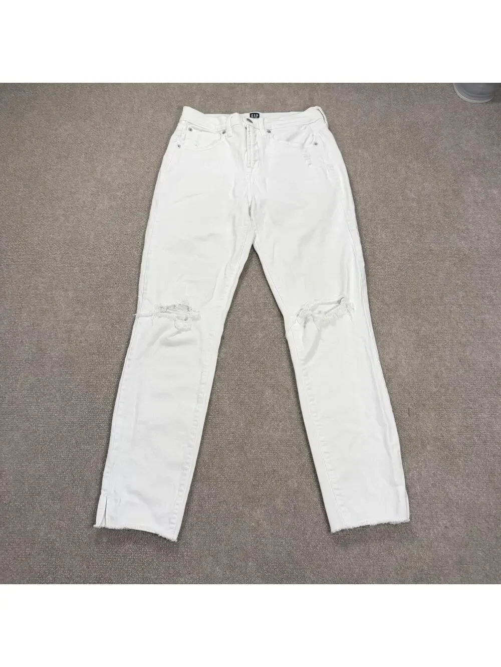 GAP Denim True Skinny White Distressed Jeans Women's Size 26 Raw Hem Ripped